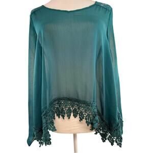 SKU2549 Maurices Women's Green Sheer Lace & Crochet Long Sleeve Top